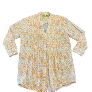 Rock Flower Paper yellow patterned button down tunic with pleat details, Size L